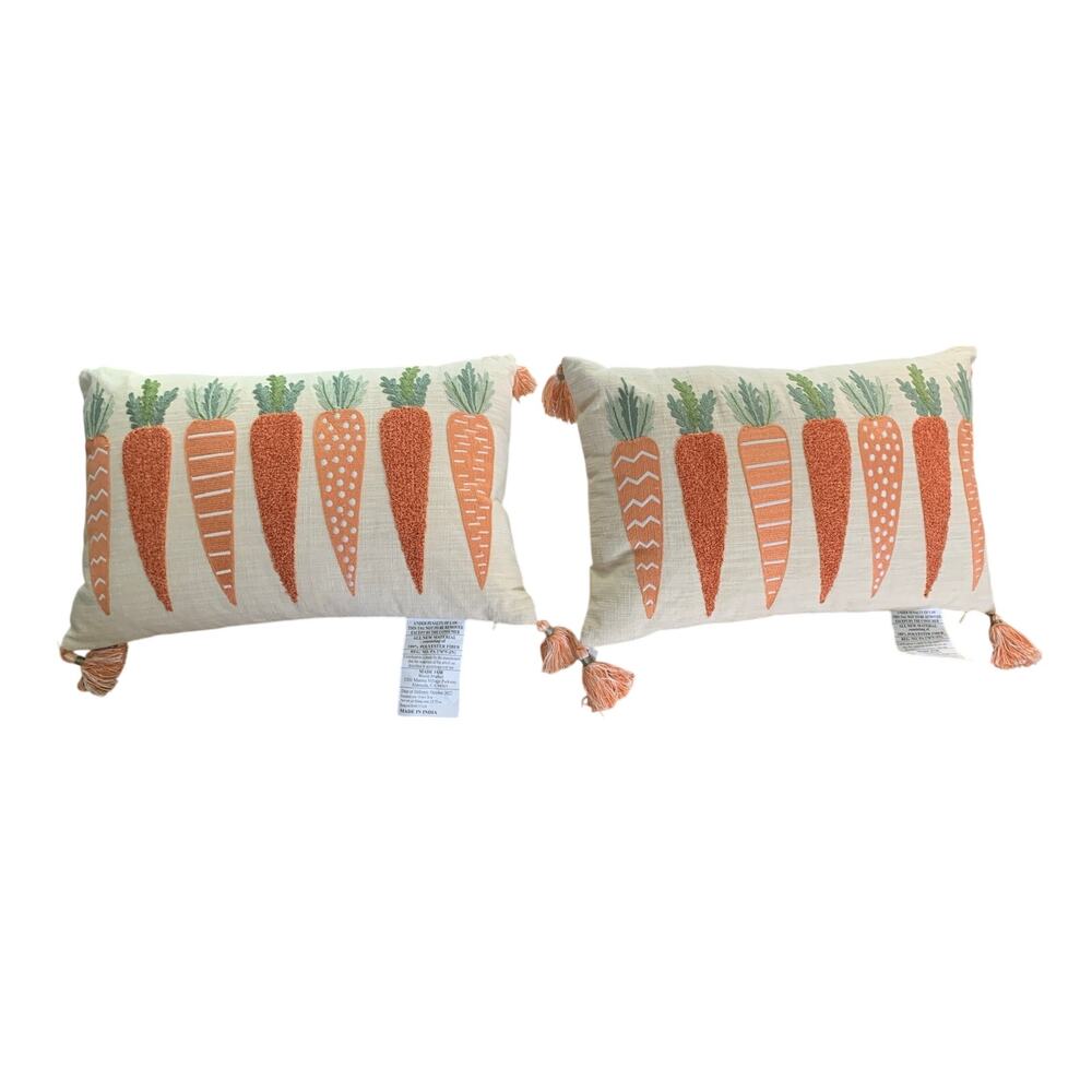World Market Embroidered Throw Pillows Carrots Tassels Holiday Vibe NEW